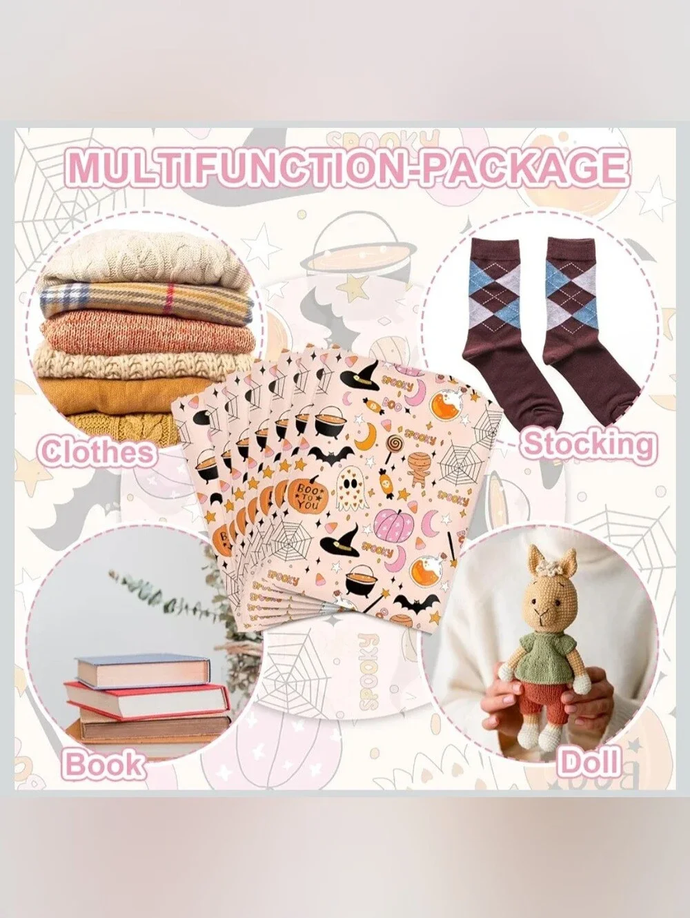 50 Halloween Spooky Heart Pumpkin Poly Mailers, 10x13 Inch Polymailers Ghost